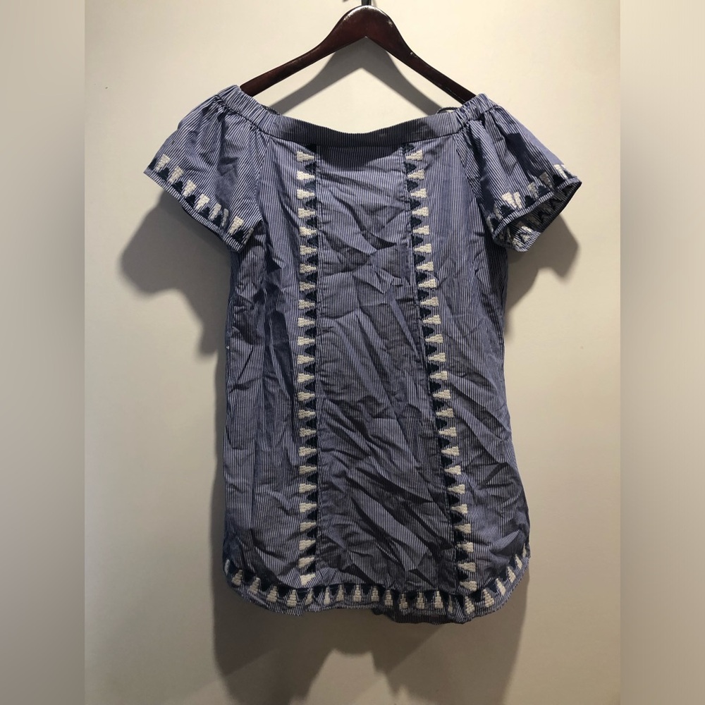 Stella & Dot Blue Off-Shoulder Embroidered Tunic